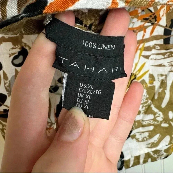 Tahari Linen Botanical Short Sleeve Top Wide Leg Pant Set Top Med Pants XL C48 - Picture 7 of 7